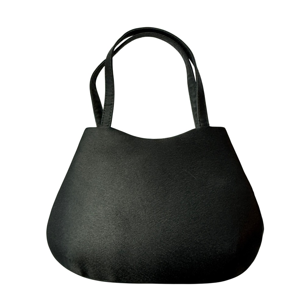 Vintage Black Satin Beaded Evening Bag Purse Formal Shoulder Handbag Y2K